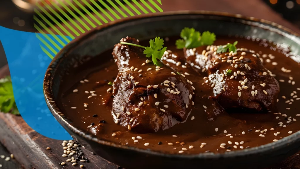mole con ajonjoli en un plato